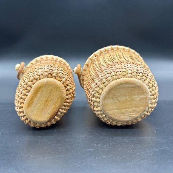 Vintage Nantucket Baskets Handcrafted Woven Swing Handle Set of 2 Boho Farmhouse - Picture 7 of 12